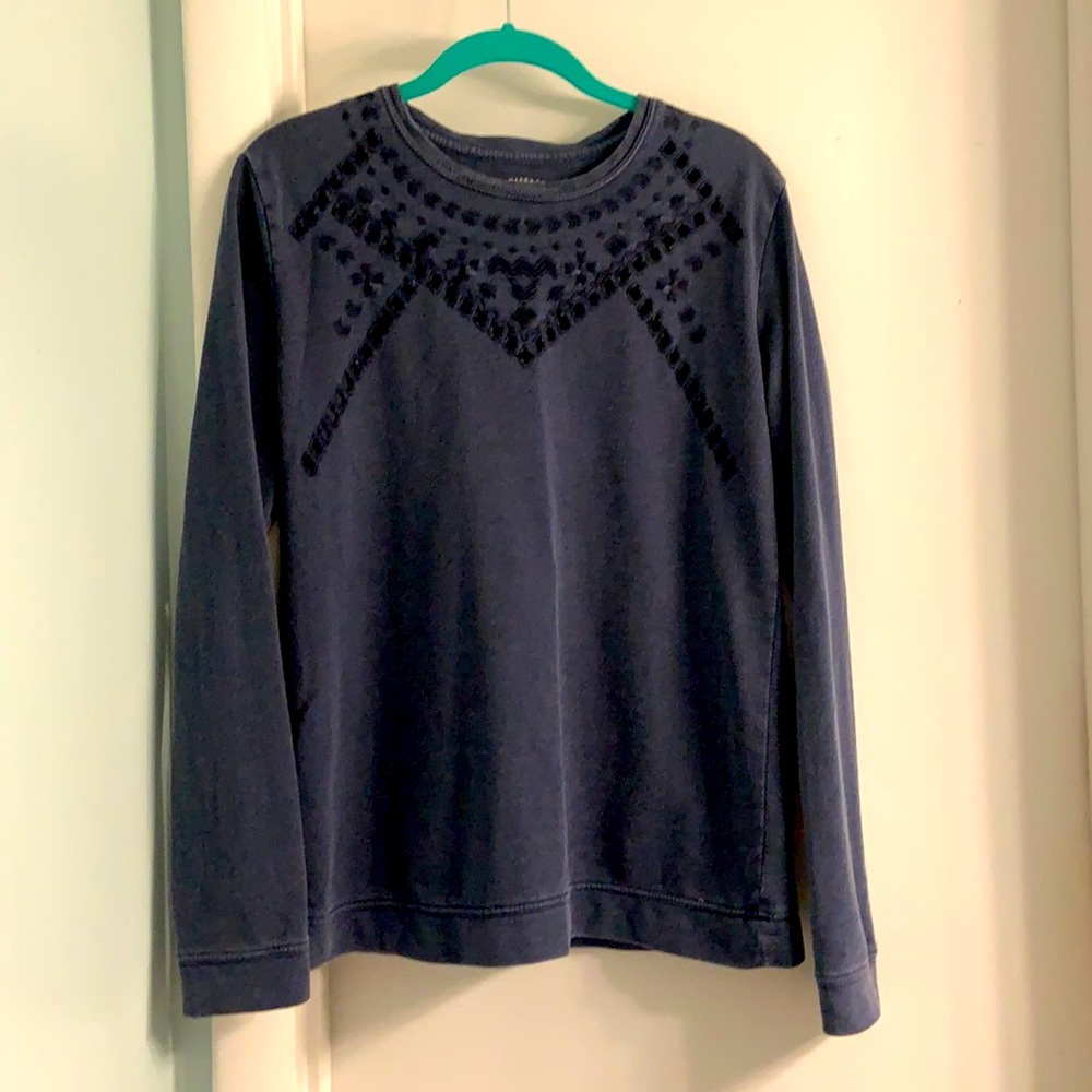 Bass Navy Blue Embroidered Collar Sweatshirt Keyhole Details Size Extra Small